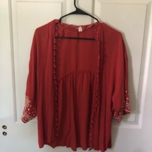 short red/ orange kimono with embroidery